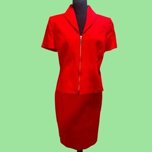 Tahari Arthur Levine Red Zipper Cropped Petite Blazer Suit for Ladies